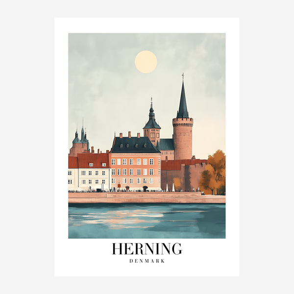 Herning, affiche de voyage terracotta et bleu — Toile sur châssis