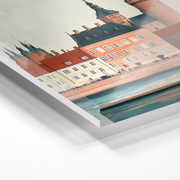 Herning, affiche de voyage terracotta et bleu — Verre acrylique