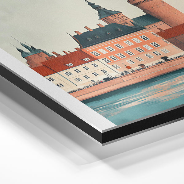 Herning, affiche de voyage terracotta et bleu — Aluminium Dibond