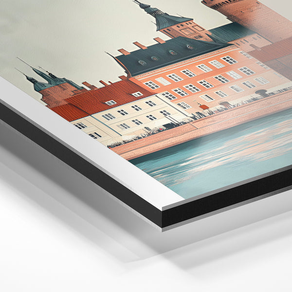Herning, affiche de voyage terracotta et bleu — Aluminium Dibond relief 3D