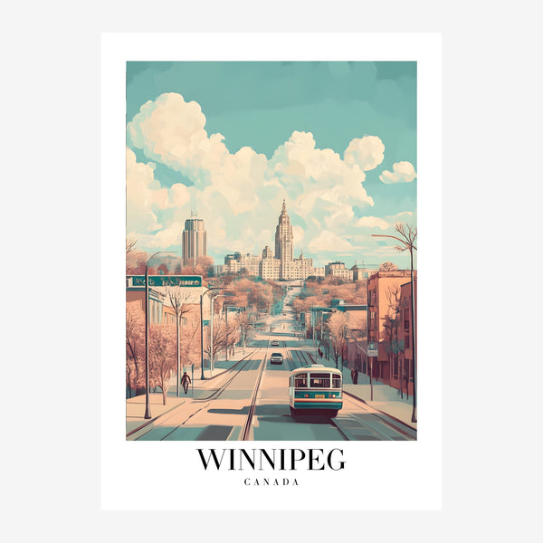 Winnipeg style vintage, tramway et skyline bleu terracotta — Toile sur châssis