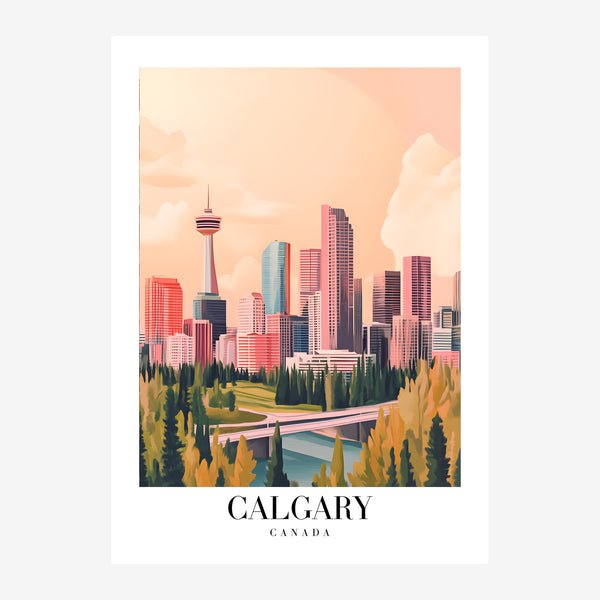 Calgary au coucher soleil, affiche de voyage — Toile sur châssis