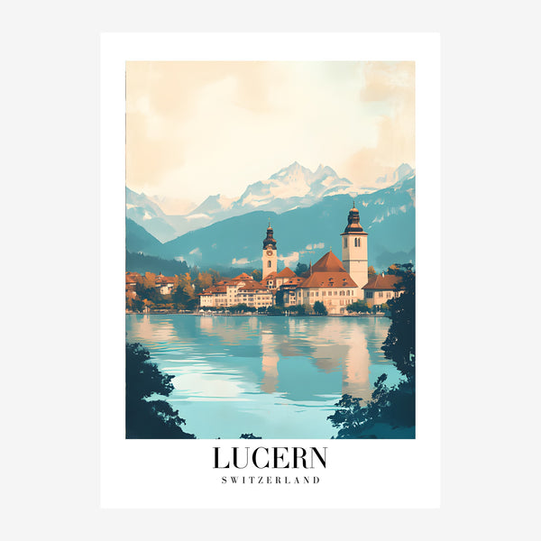 Lucerne : affiche de voyage bleu et beige — Toile sur châssis