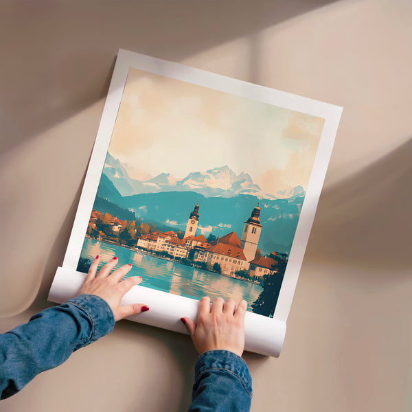 Lucerne : affiche de voyage bleu et beige — Poster HP mat