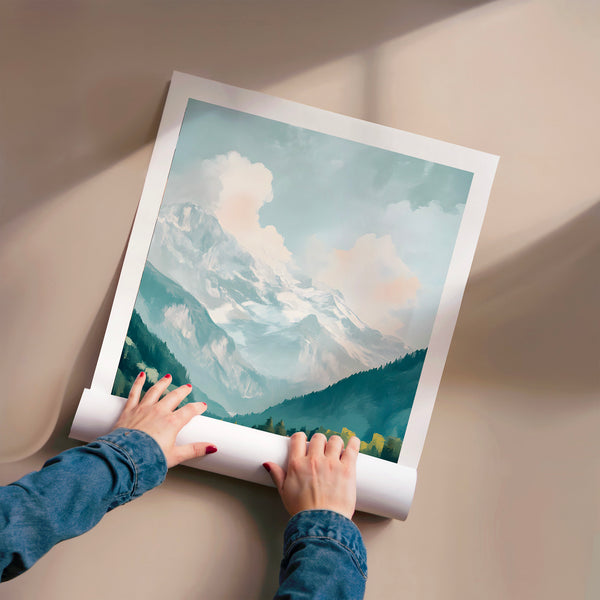 Affiche Interlaken, lac de montagne et sommets enneigés — Poster HP mat