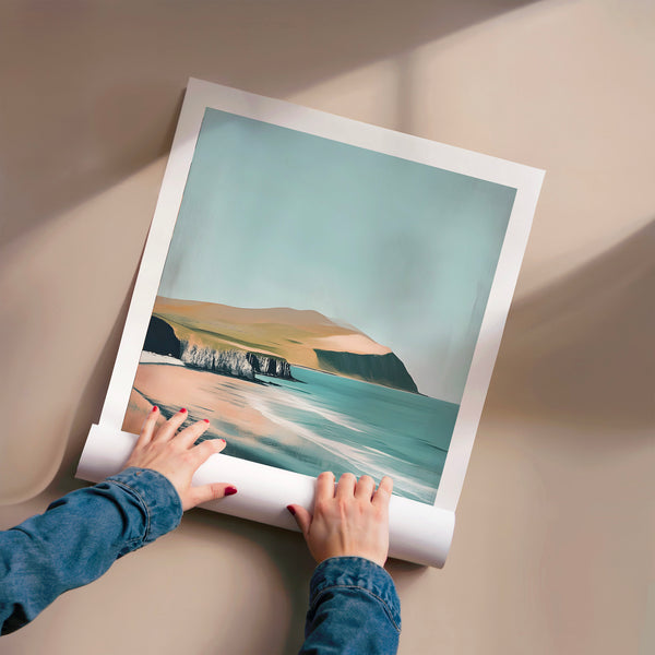 Achill Island, affiche voyage turquoise et beige — Poster HP mat