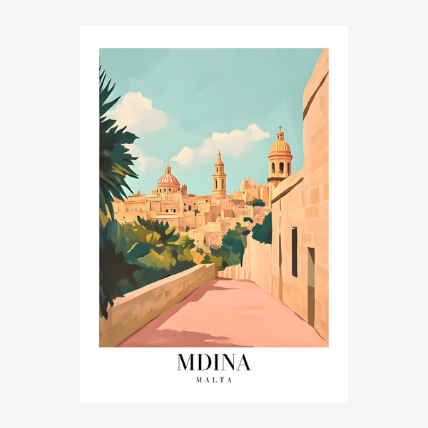Mdina, affiche de voyage terracotta et bleu — Toile sur châssis