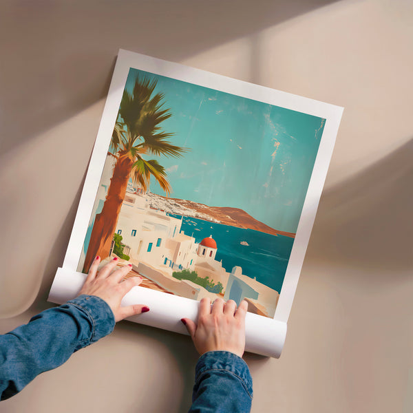 Mykonos bleu et terracotta, affiche vintage — Poster HP mat