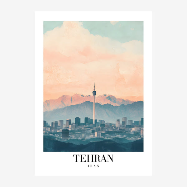 Affiche Teheran, skyline et montagne au coucher — Toile sur châssis