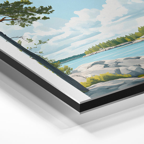 Lac turquoise et pins, affiche voyage Finlande — Aluminium Dibond