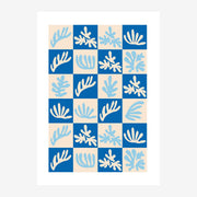 Motifs botaniques bleu et beige, style géométrique