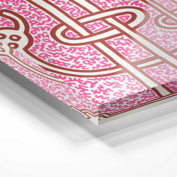 Lama rose et brun dans un labyrinthe géométrique — Verre acrylique