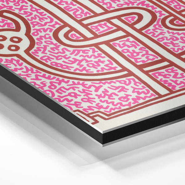 Lama rose et brun dans un labyrinthe géométrique — Aluminium Dibond