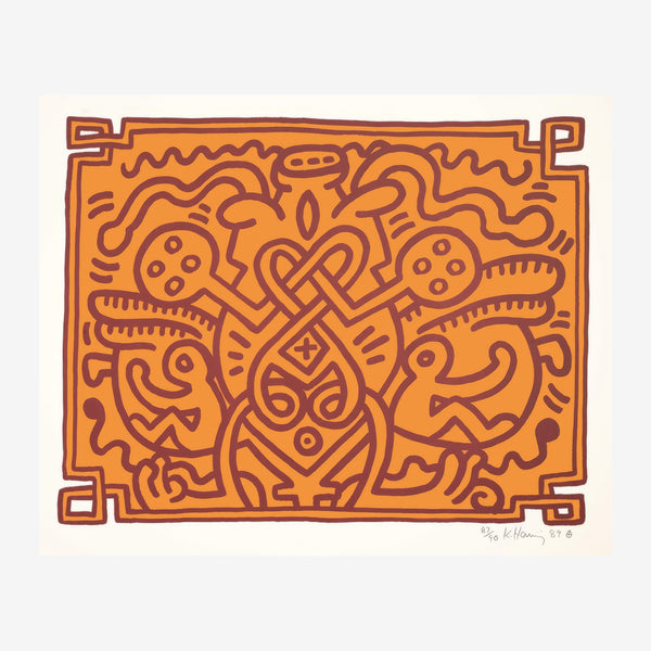 Abstraction géométrique ocre et marron, line art épuré — Poster HP mat