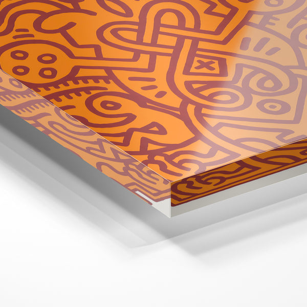 Abstraction géométrique ocre et marron, line art épuré — Verre acrylique