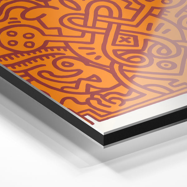 Abstraction géométrique ocre et marron, line art épuré — Aluminium Dibond relief 3D