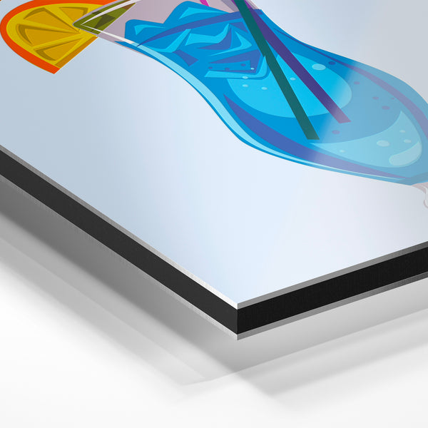 Cocktail bleu tropical pop art, affiche colorée — Aluminium Dibond relief 3D