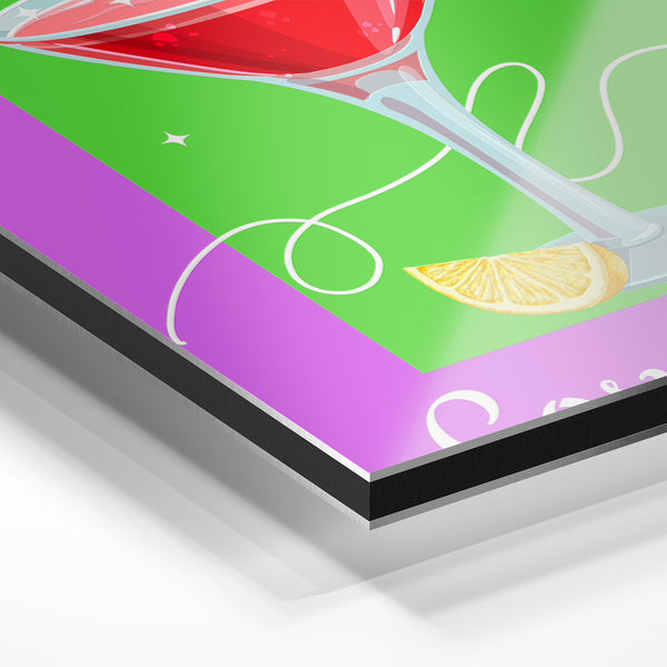 Cosmopolitan violet et vert, affiche cocktail pop art — Aluminium Dibond relief 3D