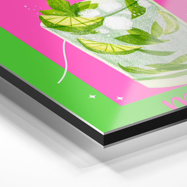 Affiche Mojito pop art vert et rose vibrant — Aluminium Dibond relief 3D