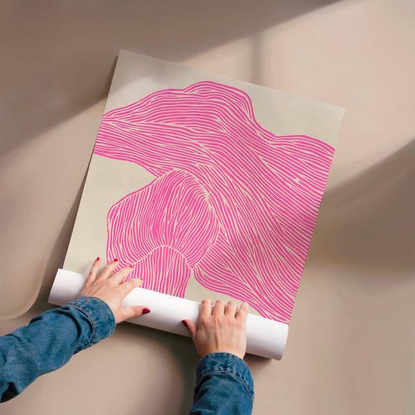 Silhouette rose et beige, line art minimaliste — Poster HP mat