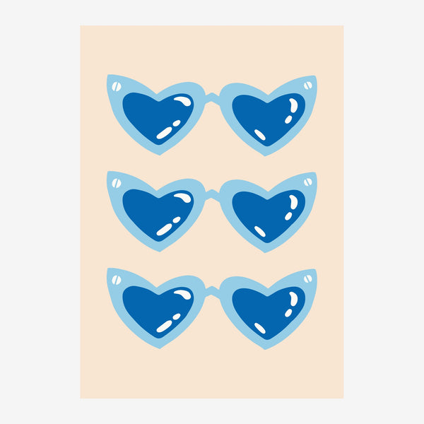 Lunettes cœur pop art bleu et beige rétro — Toile sur châssis