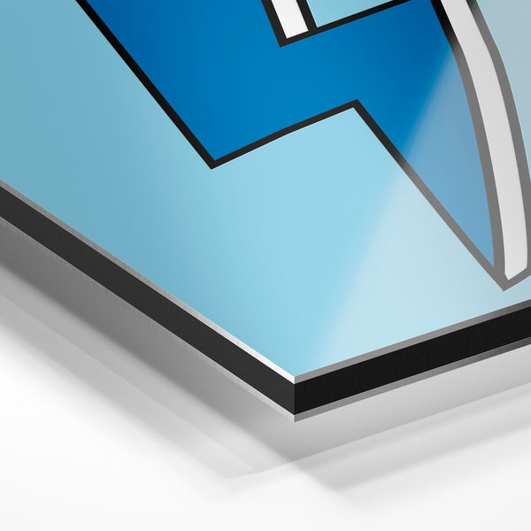 Éclair bleu et blanc pop art rétro dynamique — Aluminium Dibond relief 3D