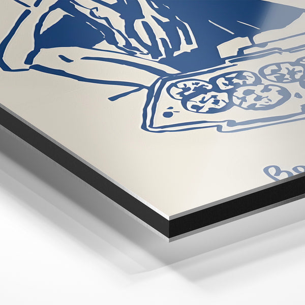 Bon appétit ! Affiche line art bleu et beige — Aluminium Dibond relief 3D