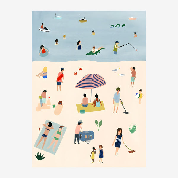 Journée à la plage bleu et beige — Illustration — Toile sur châssis