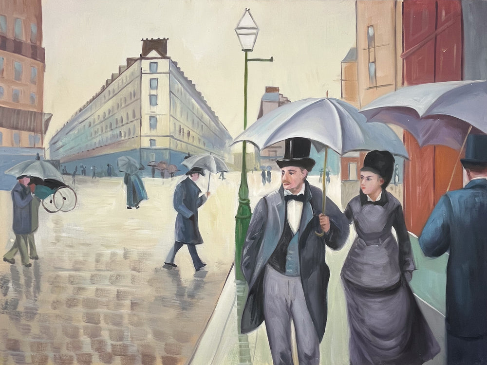 Rue de Paris, Temps de Pluie par Gustave Caillebotte - Reproduction de Peinture à l'Huile