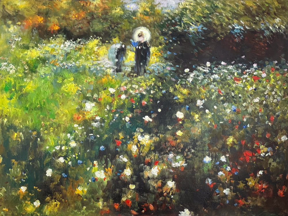 Paysage d'Été, (Femme au Parasol dans un Jardin) par Renoir - Reproduction de Peinture à l'Huile
