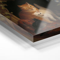 Gros plan de la matière : le tirage sous verre acrylique, tranche transparente visible.