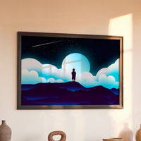 Le tableau accroché en situation dans un intérieur meublé.