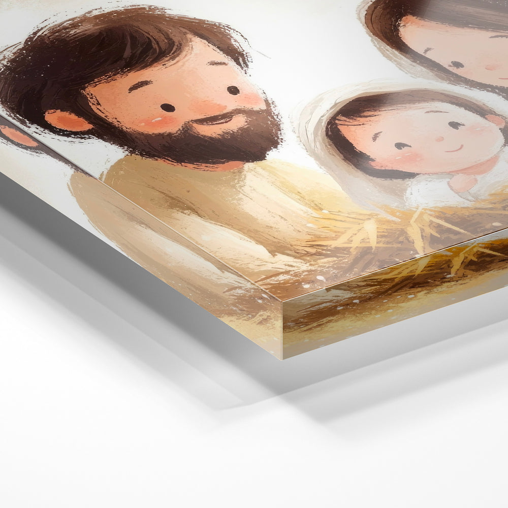 Gros plan de la matière : le tirage sous verre acrylique, tranche transparente visible.