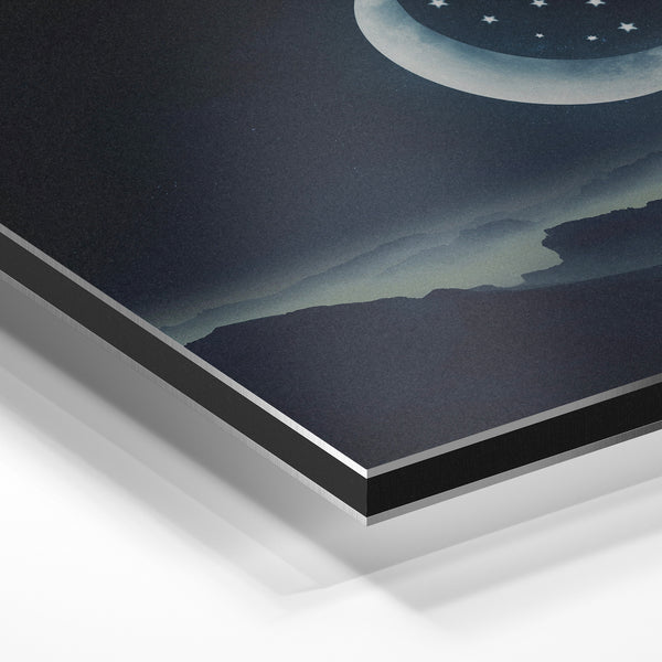 Lune croissante et étoiles, ciel nocturne — Aluminium Dibond