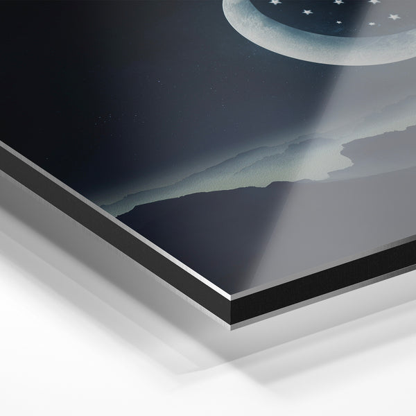 Lune croissante et étoiles, ciel nocturne — Aluminium Dibond relief 3D