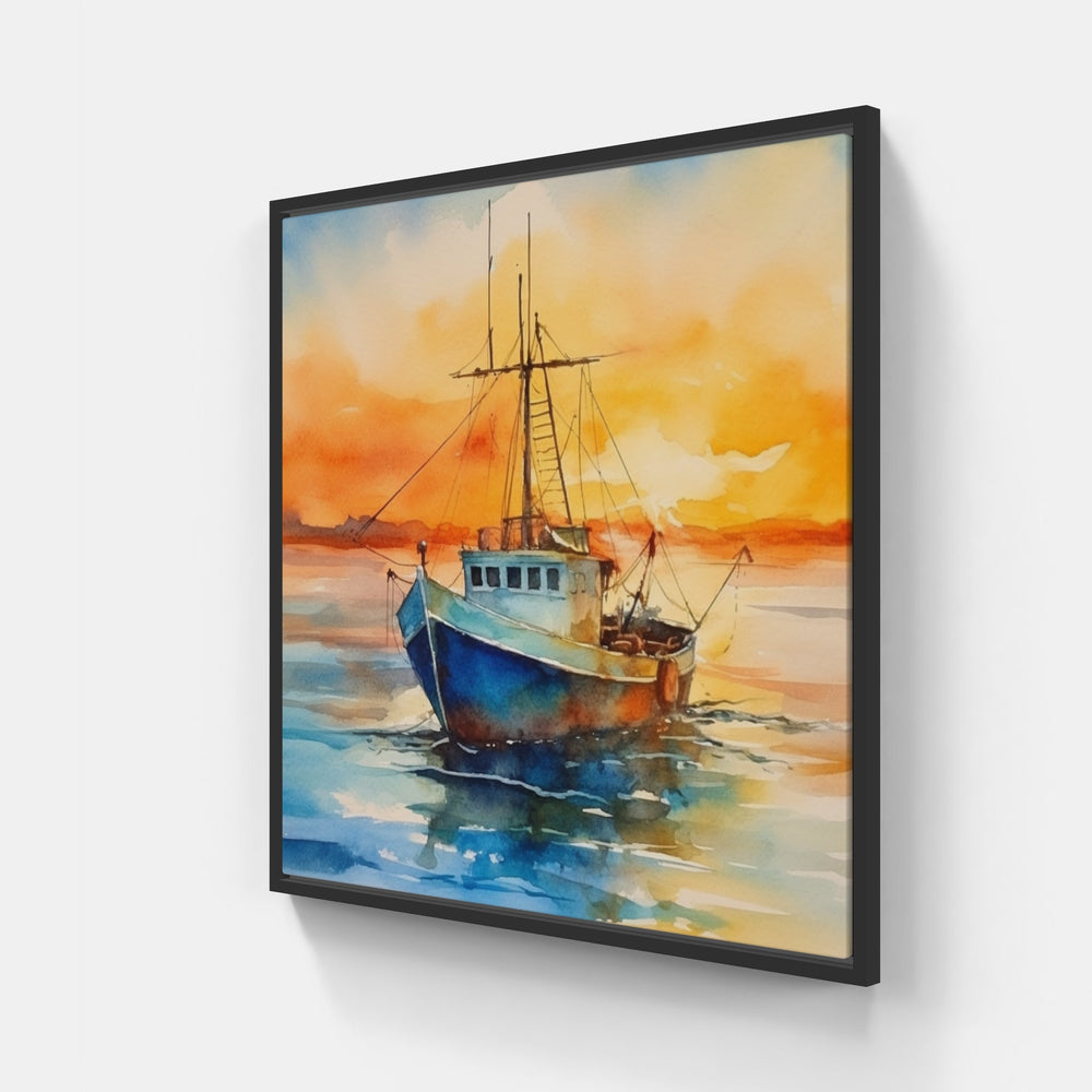 Serene Waters Majestic Boat-Canvas-artwall-20x20 cm-Black-Artwall