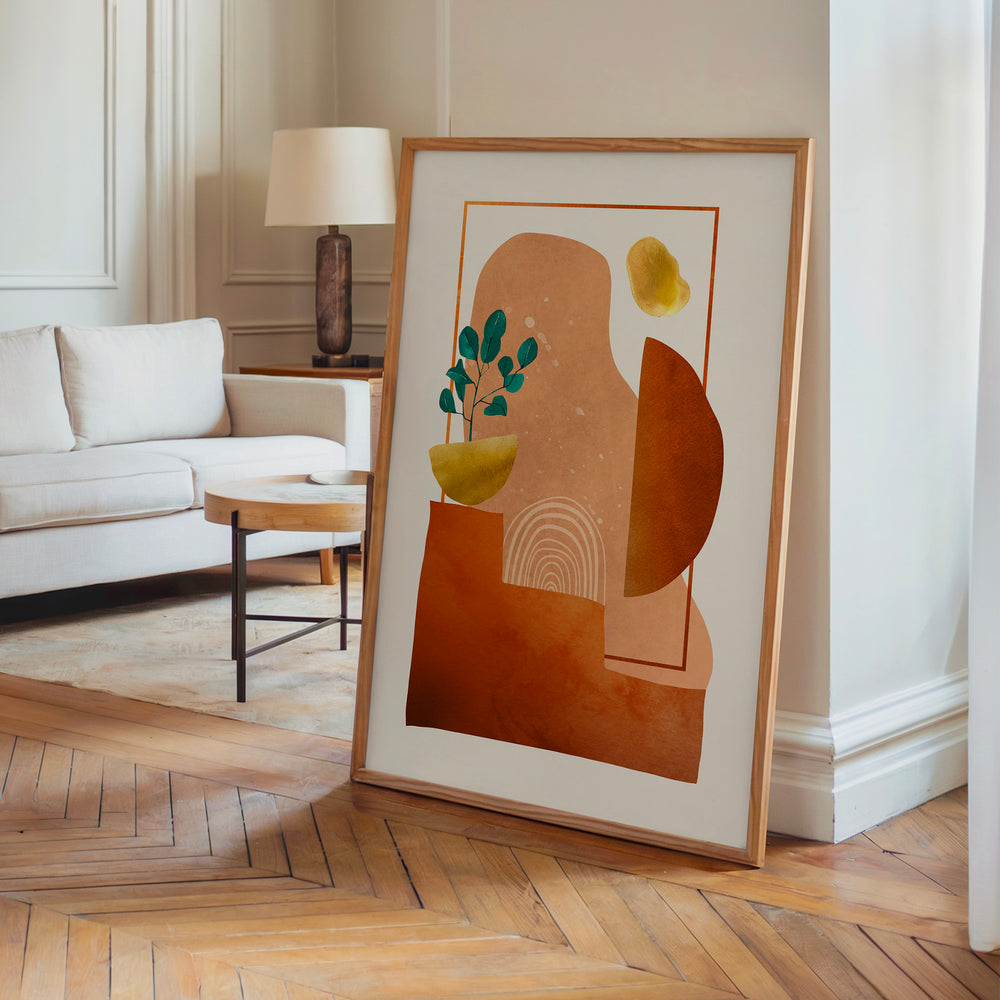 Le tableau accroché en situation dans un intérieur meublé.
