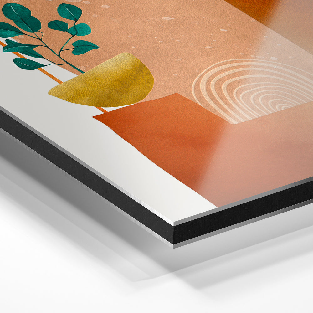 Gros plan du relief : la surépaisseur d'encre en lumière rasante sur aluminium Dibond.