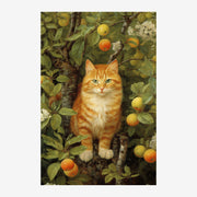 Chat roux dans un verger fleuri – Style botanique