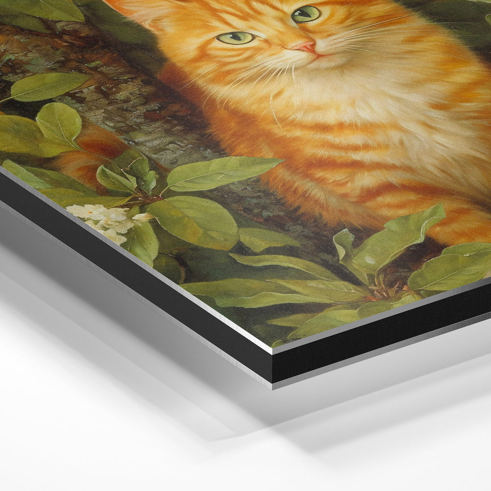 Gros plan de la matière : le tirage contrecollé sur aluminium Dibond mat, tranche visible.