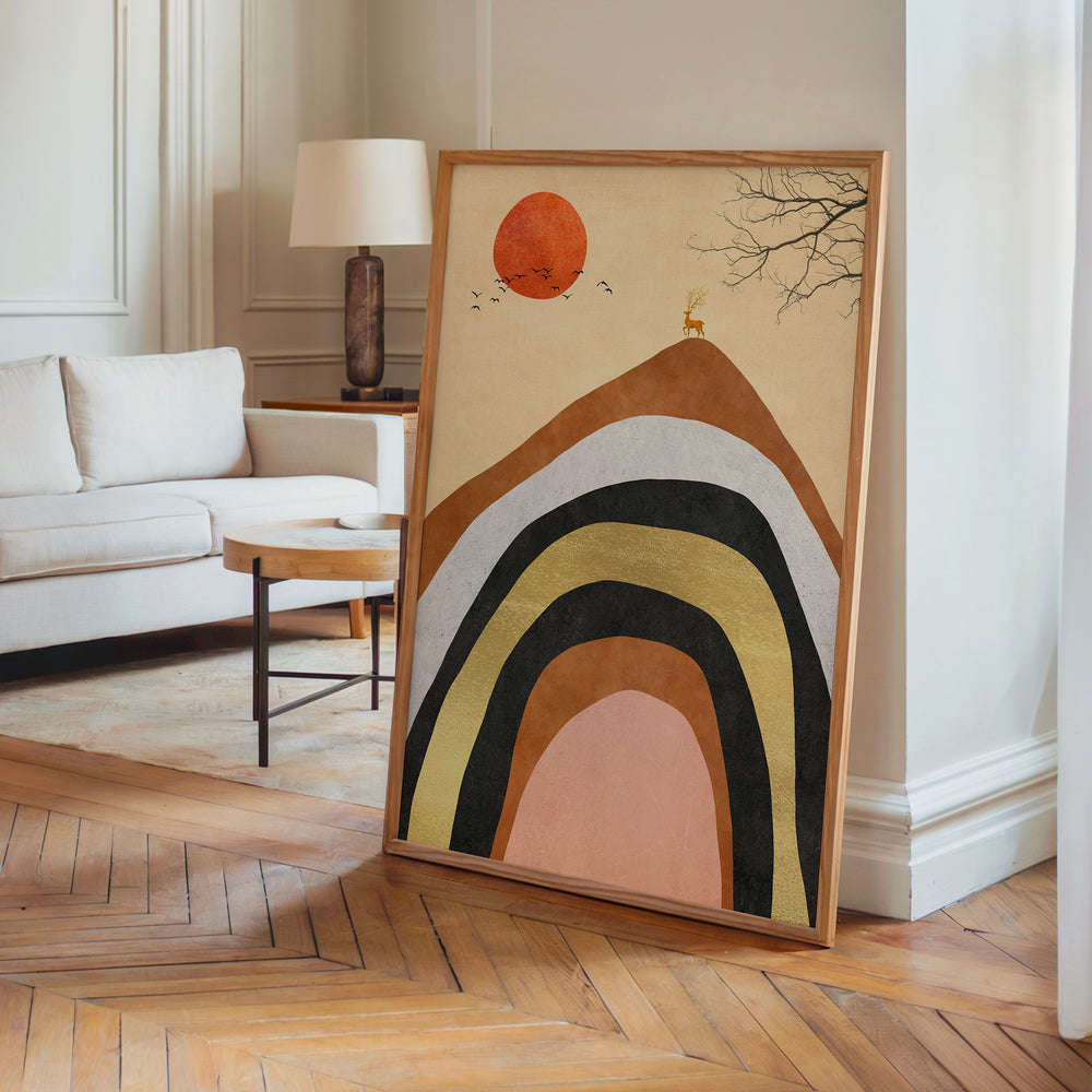 Le tableau accroché en situation dans un intérieur meublé.