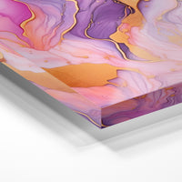 Gros plan de la matière : le tirage sous verre acrylique, tranche transparente visible.