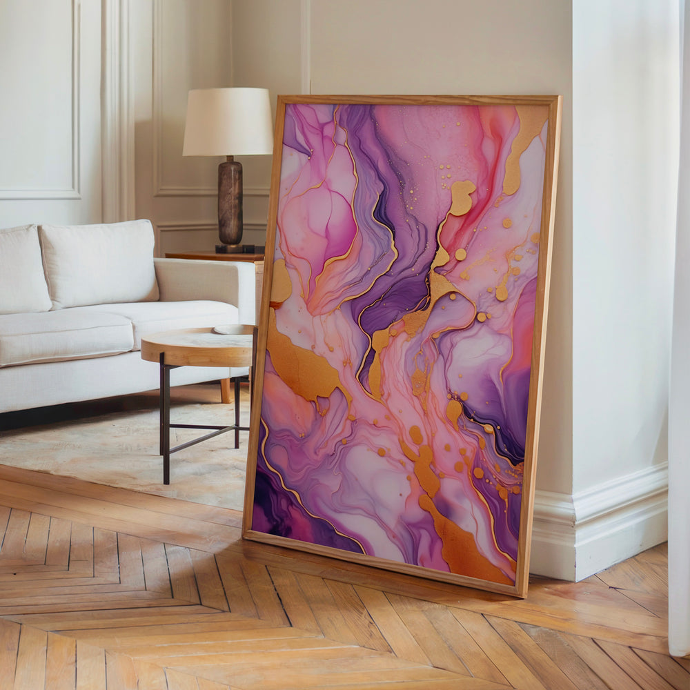 Le tableau accroché en situation dans un intérieur meublé.