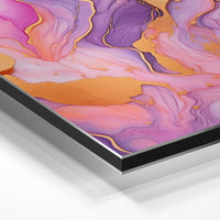 Gros plan de la matière : le tirage contrecollé sur aluminium Dibond mat, tranche visible.