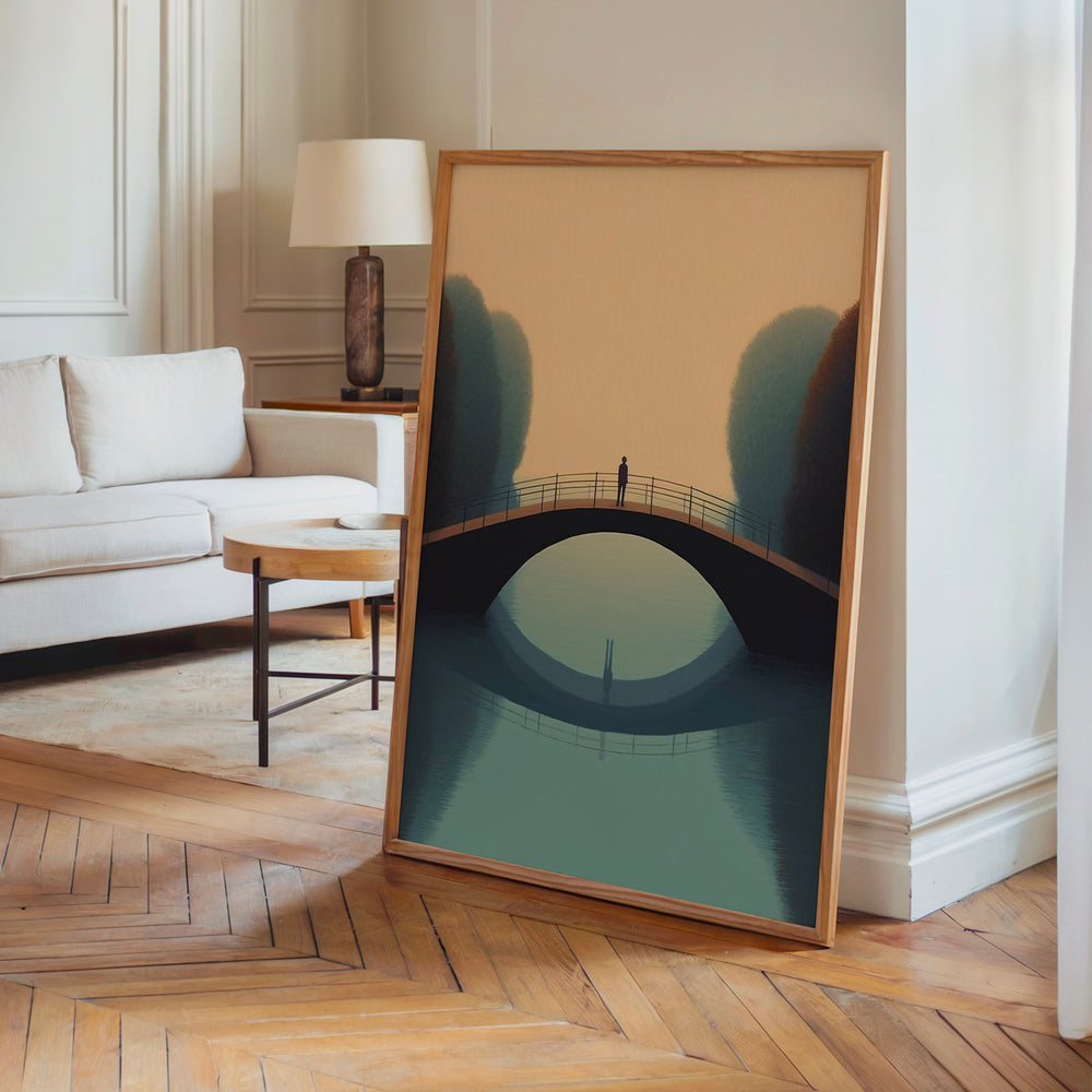 Le tableau accroché en situation dans un intérieur meublé.