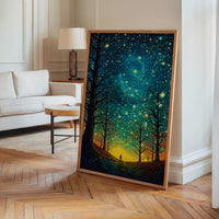 Le tableau accroché en situation dans un intérieur meublé.
