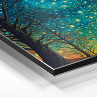 Gros plan de la matière : le tirage contrecollé sur aluminium Dibond mat, tranche visible.