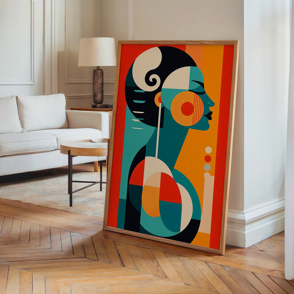 Le tableau accroché en situation dans un intérieur meublé.