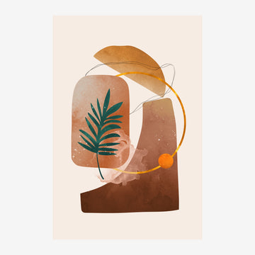 Formes organiques et feuille verte, minimaliste