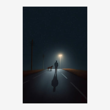 Silhouette sous la lampadaire, nuit étoilée